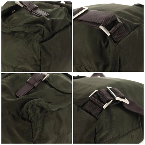 PRADA Backpack Nylon Khaki Silver Auth 143343